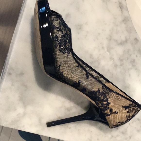 Jimmy Choo Lace Navy High Heeled Pumps - Picture 3 of 6